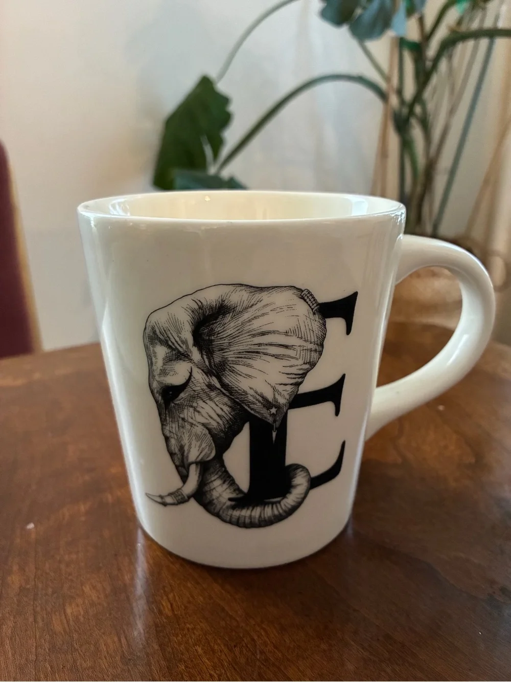 Williams Sonoma Rory Dobner - White Ceramic Mug - E for Elephant